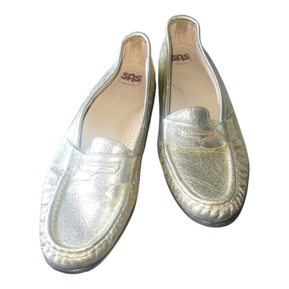 SAS Women's Metallic Gold Leather Loafers Sz 9 1/2 W - Picture 8 of 12